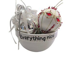 Christmas Clearance Vintage Handmade Ornament Set & Bowl